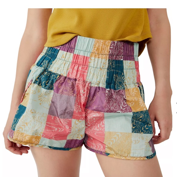 Free People Pants - FP Movement The Way Home Multi Check Printed Elastic Waist High Rise Shorts, Med